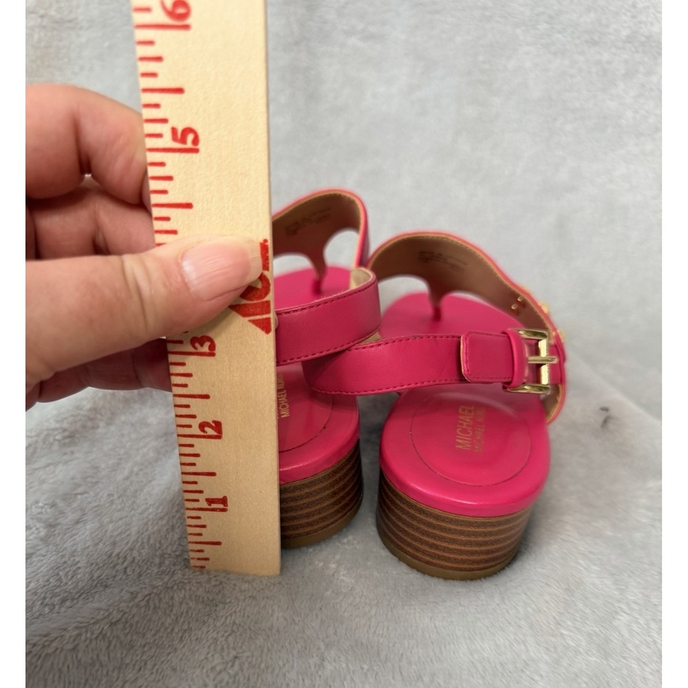 Michael Kors Jilly Sandals Hot Pink Fushia Size 7.5 Faux Leather Gold - Picture 5 of 8
